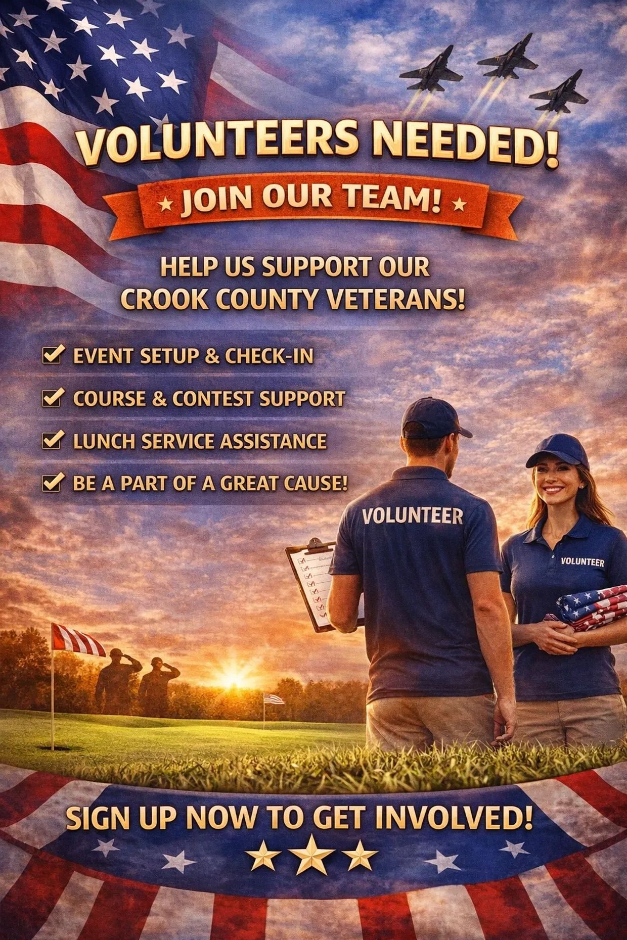Volunteers needed to support Crook County veterans with event setup, contest support, and lunch service.