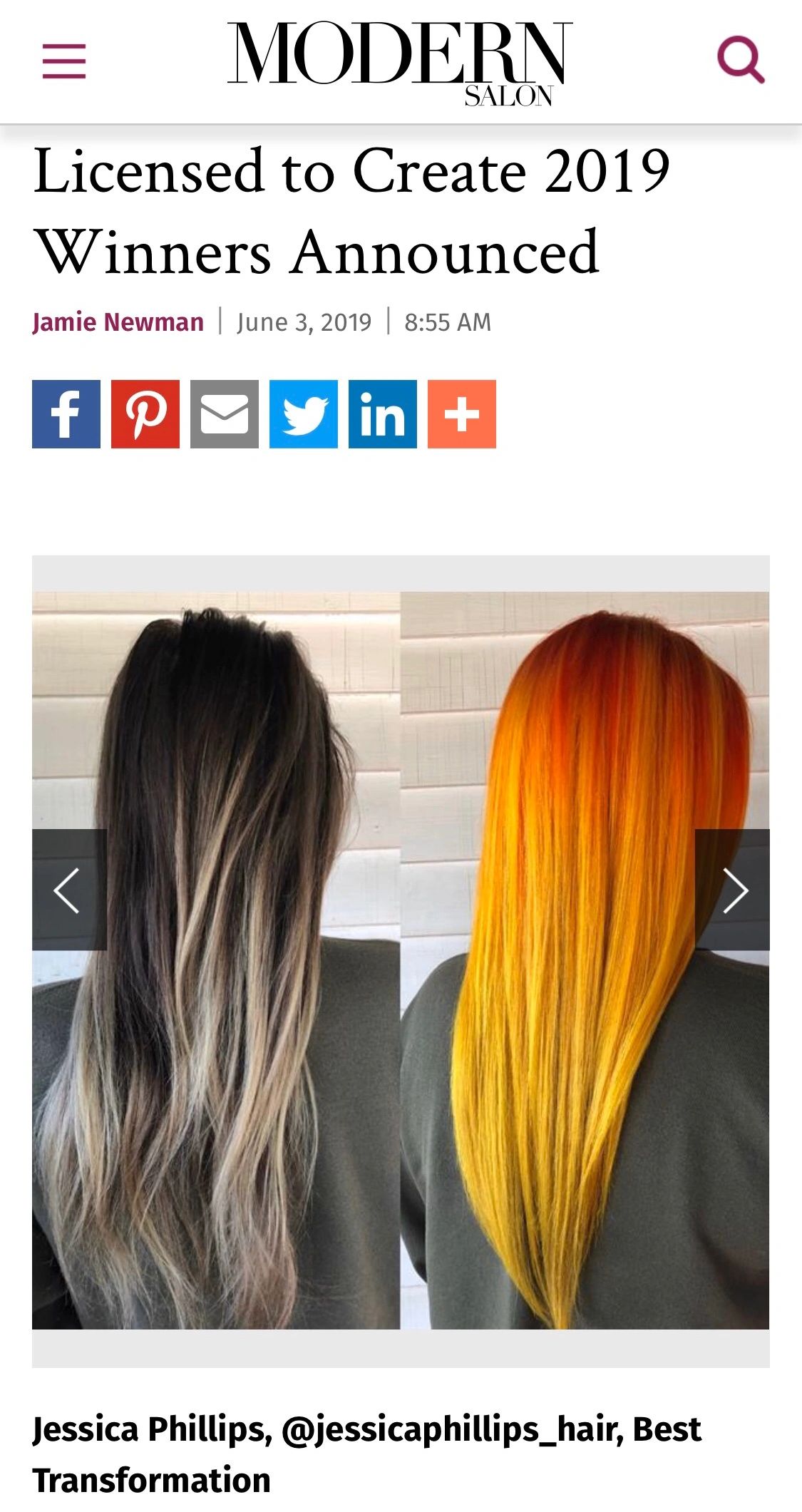 modern salon licensed to create 2019 winners announced article featuring Jessica Phillips