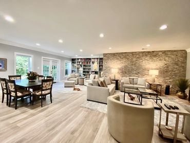 Well lit basement redesigned with function in mind
