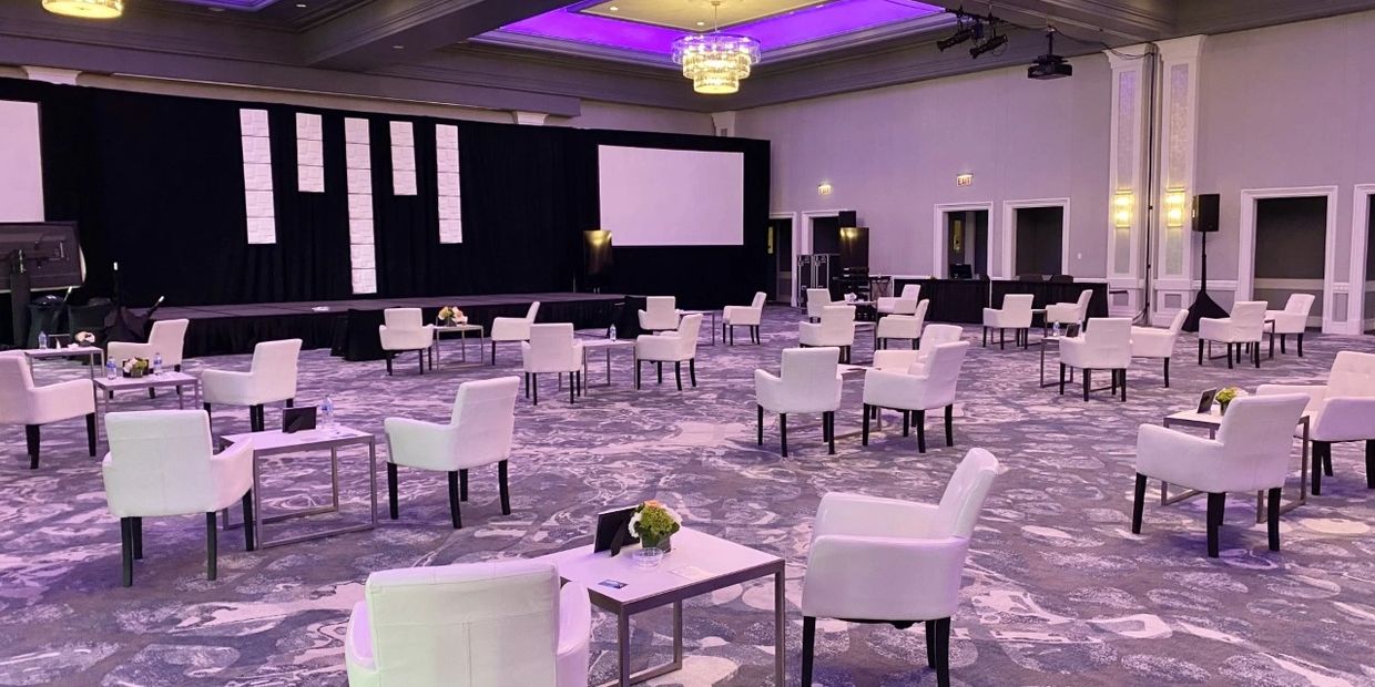 beautiful boutique resort banquet room redesign with custom LED lighting, boutique interior design