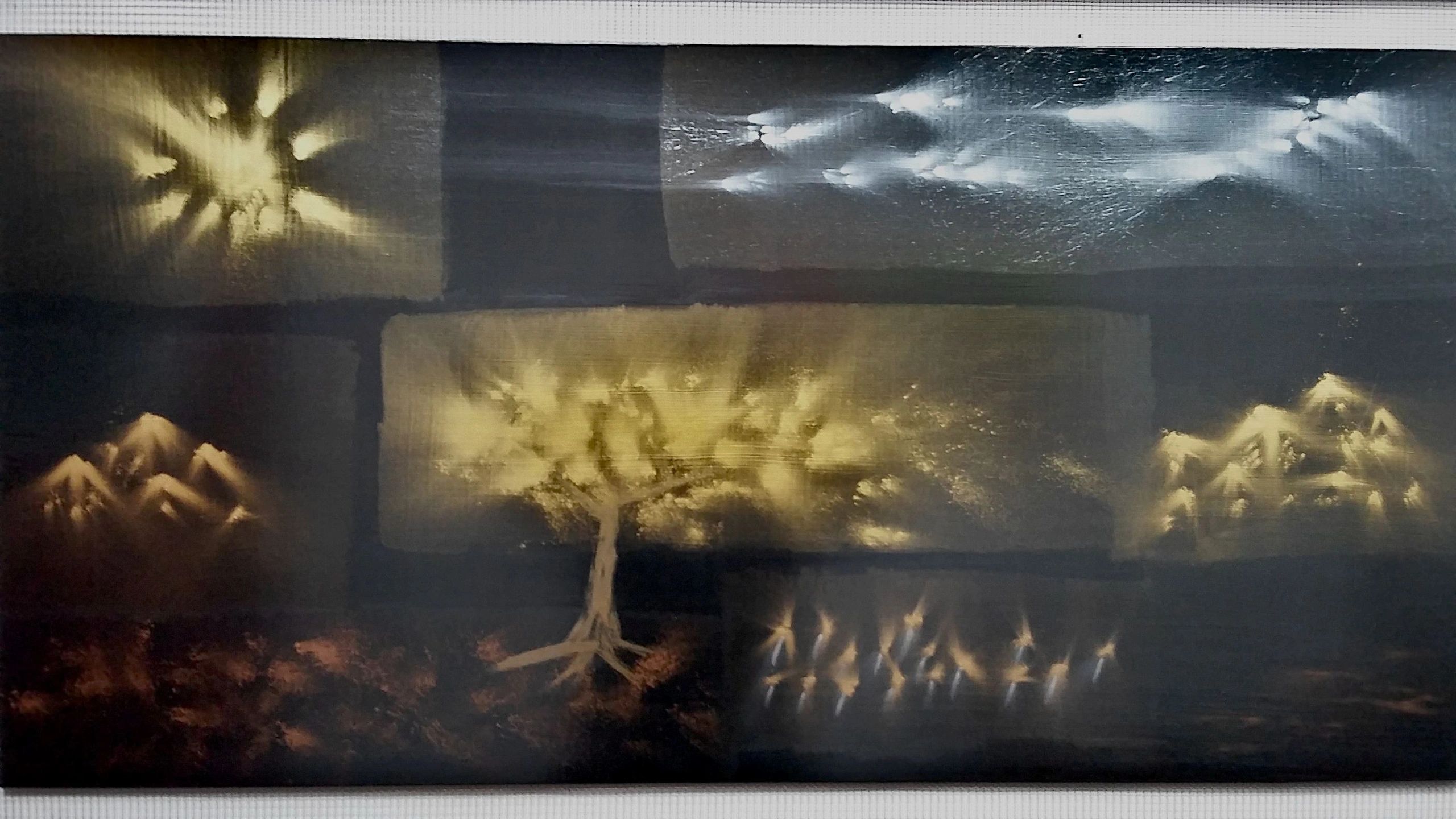 " PRECIOUS WINDS " Metal pigments painting 48" x 24" Sylvain St-Pierre