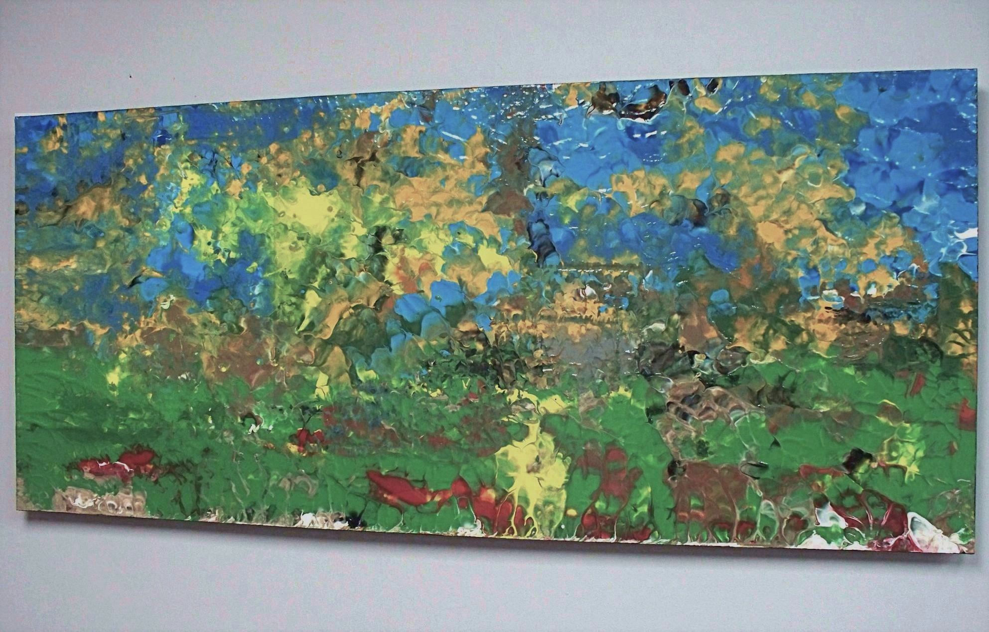 Abstract painting,luminous bright colors.Sylvain Stpierre "Undercurrents",48 x 21 inches