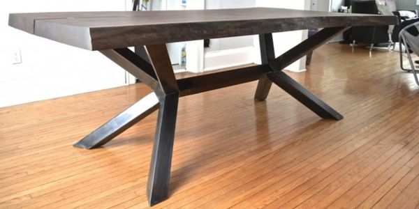 live-edge dining table with metal legs