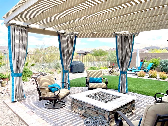 Outdoor drapes and cushions 