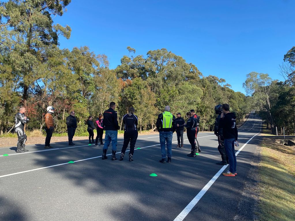 On the closed road circuit.
Speed limited to 80km/hour to safely practice new skills.