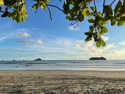 Ocean/island view from rainforest at Manuel Antonio Beach in yoga teacher training Quepos Costa Rica