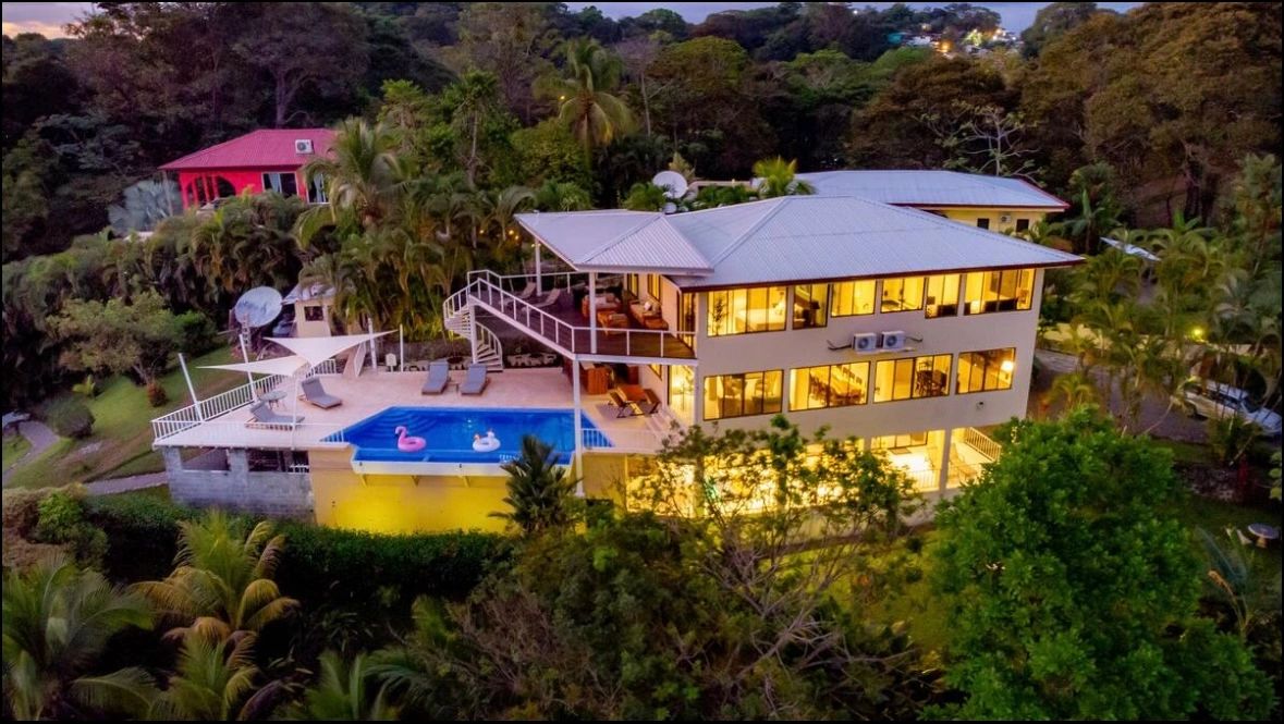 Sky view of pool and luxury yoga training center for affordable 200hr YTT Manuel Antonio Costa Rica