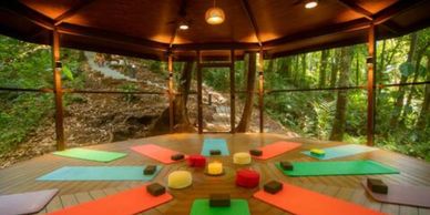 Yoga shala with mats and props at affordable 200hour yoga teacher training Manuel Antonio Costa Rica