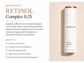 SkinMedica Retinol Complex 0.25 improves skin tone and texture.