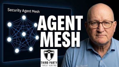 Man next to Agent Mesh security graphic.