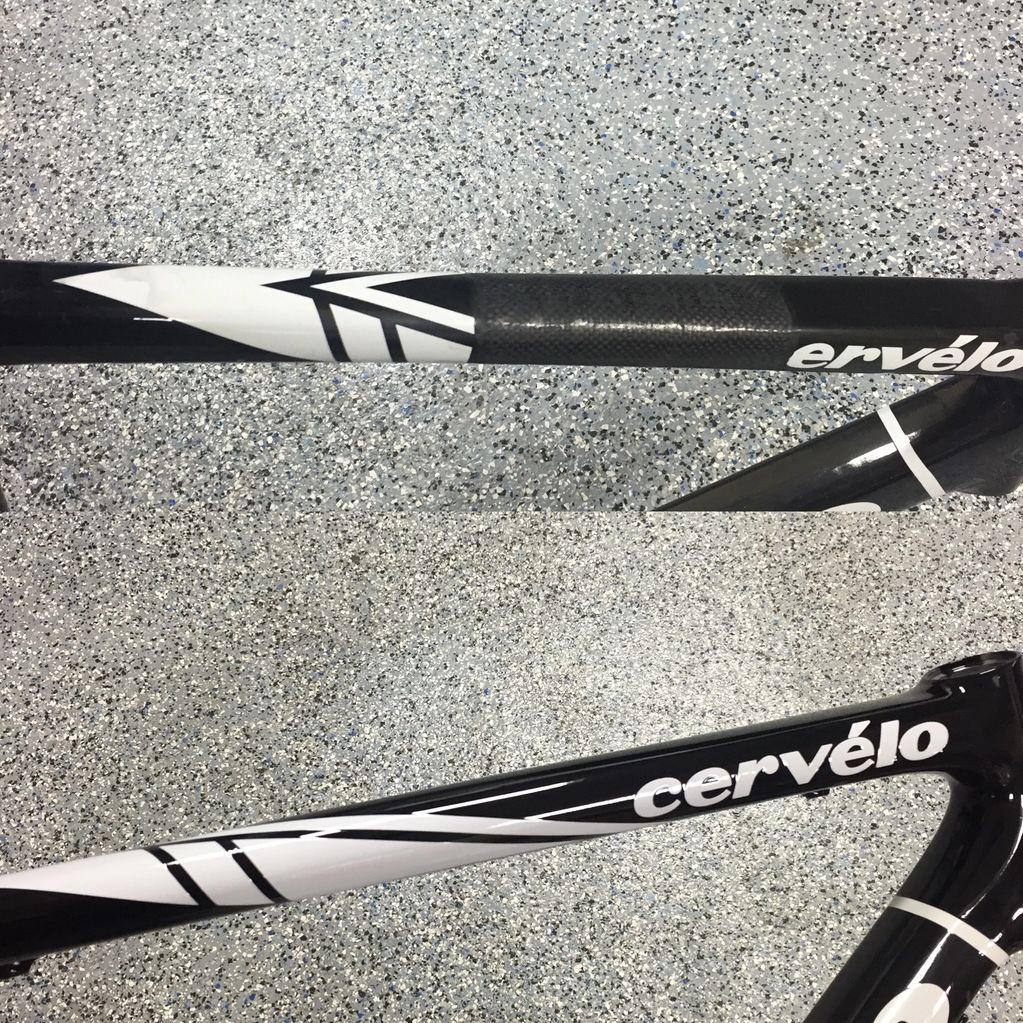 Cervelo Top tube repair with paint match.