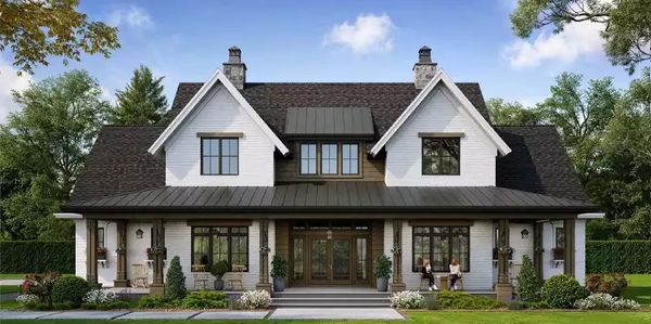 Modern two-story house with gabled roof and front porch.