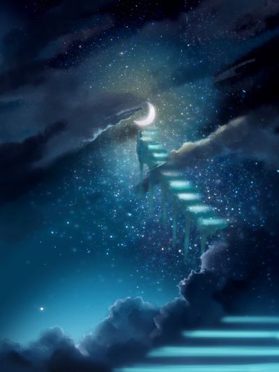 A digital illustration of a stairway to the sky