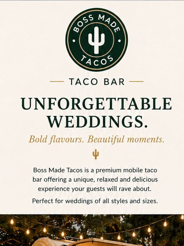 Boss Made Tacos offers premium mobile taco bar services for unforgettable weddings.