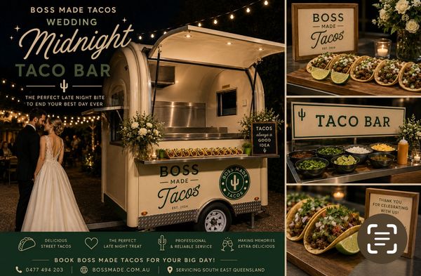 A stylish midnight taco bar setup at a wedding for late-night bites.