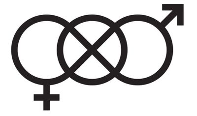 Gender-neutral symbol, declaring Ascend Salon  a gender neutral salon and business in Penticton, BC
