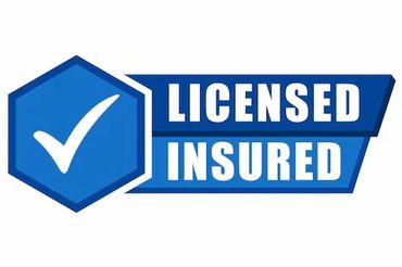 Blue badge with a white checkmark and text Licensed Insured.