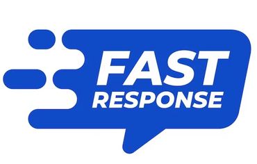 Blue speech bubble with "FAST RESPONSE" text and speed lines.