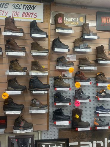 Work boots showroom wall display