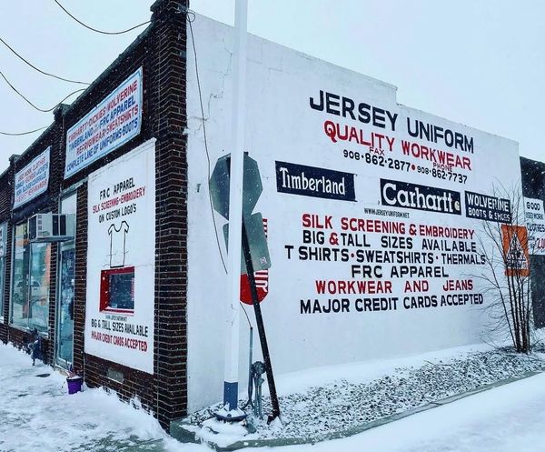 Jersey Uniform storefront exterior signage