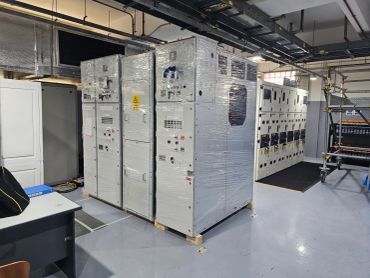 Wrapped industrial electrical panels in a clean facility.
