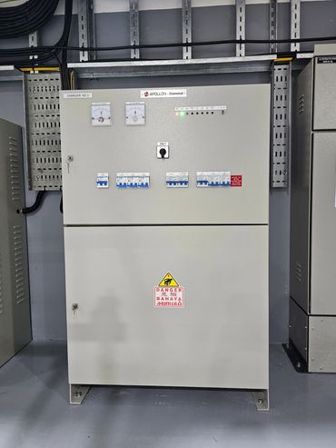 Industrial electrical control panel labeled APOLLON - Diamond with meters and switches.