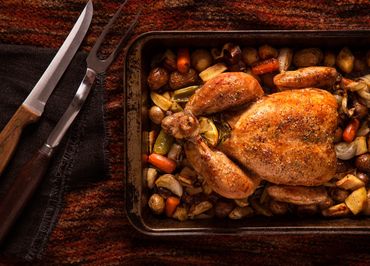 Roasted chicken with mixed veggies and herbs