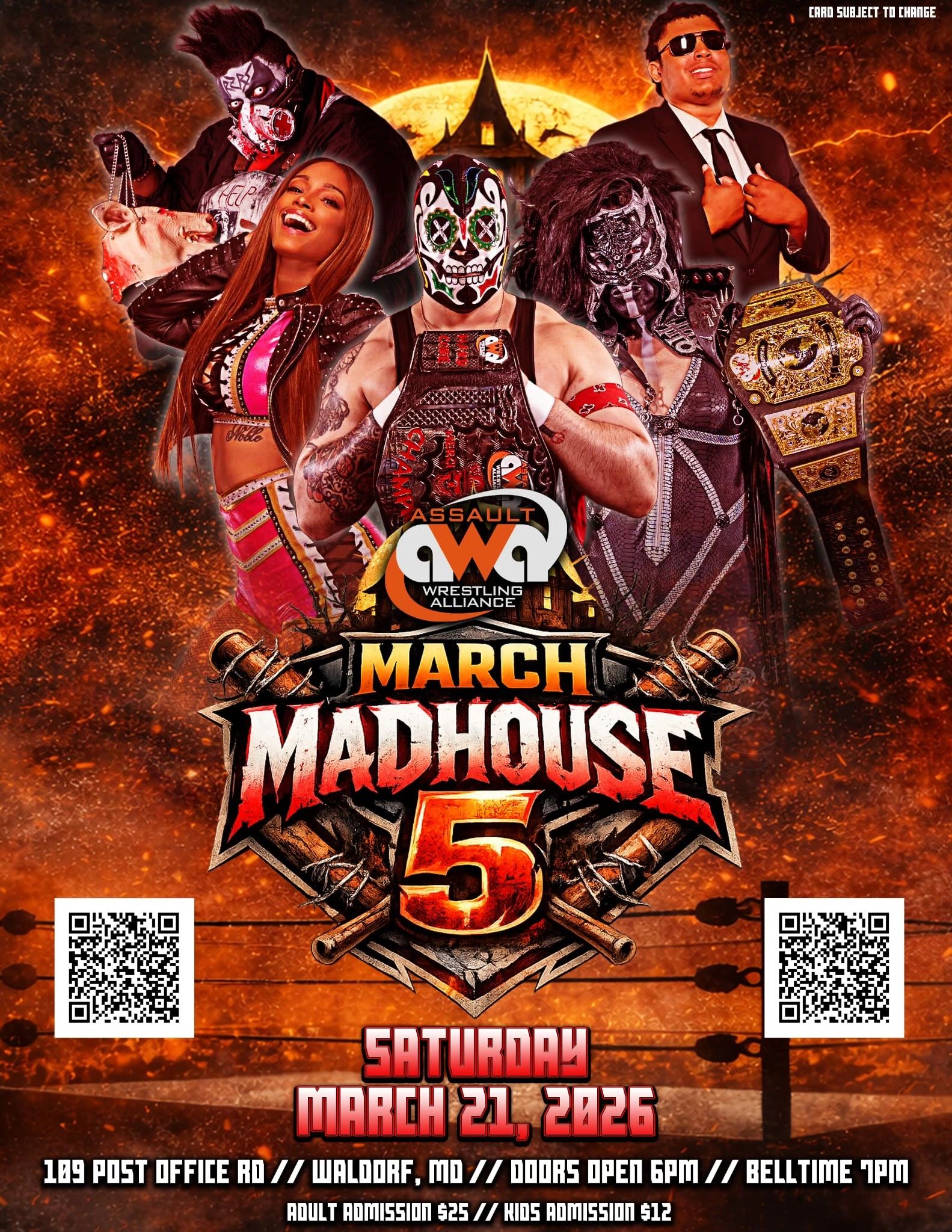 Assault Wrestling Alliance ‘MARCH MADHOUSE 5’ poster for wrestling in Waldorf, MD on March 21 2026