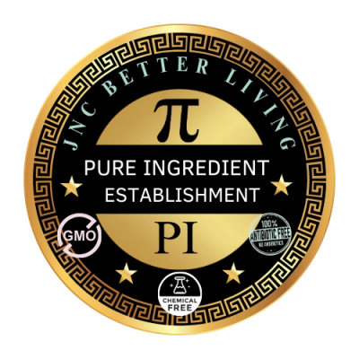 Gold and black seal for pure ingredient establishment with PI symbol.