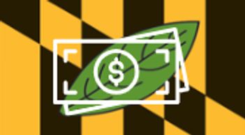 Money with a dollar sign on a Maryland state flag background.