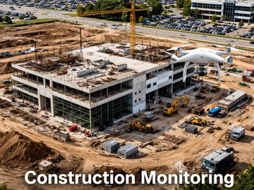Drone monitoring development of new medical plaza with aerial images.