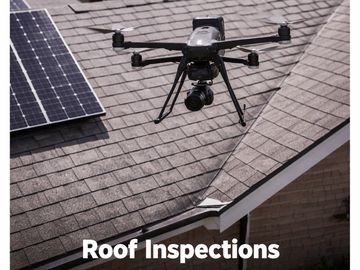 Drone inspecting a residential roof in Baytown, TX.