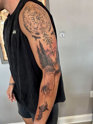 Nordic compass forest waterfall sleeve