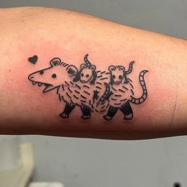 Two-headed opossum illustrative tattoo by Eva