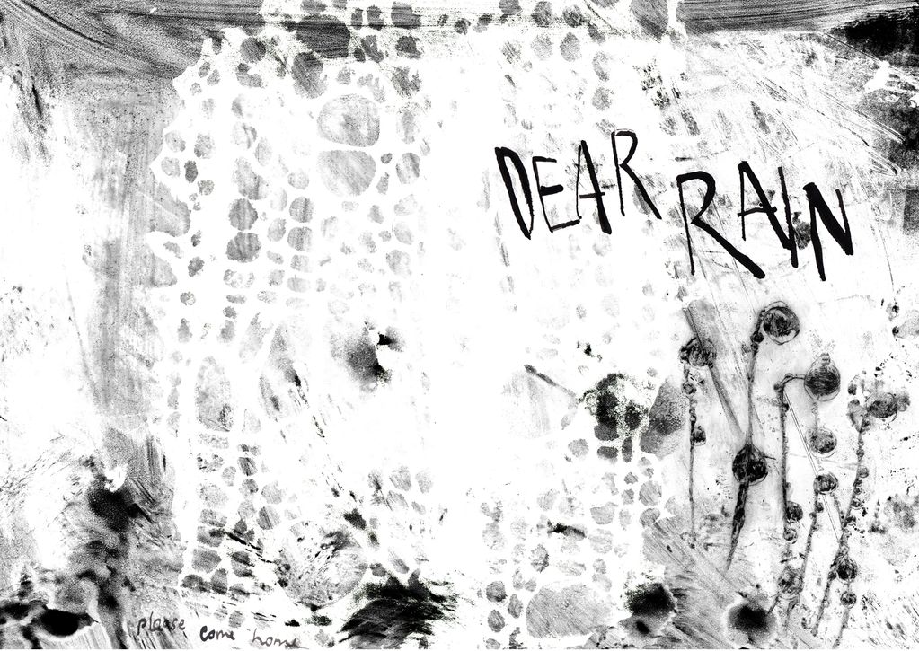 Black and white abstract art titled 'Dear Rain'.