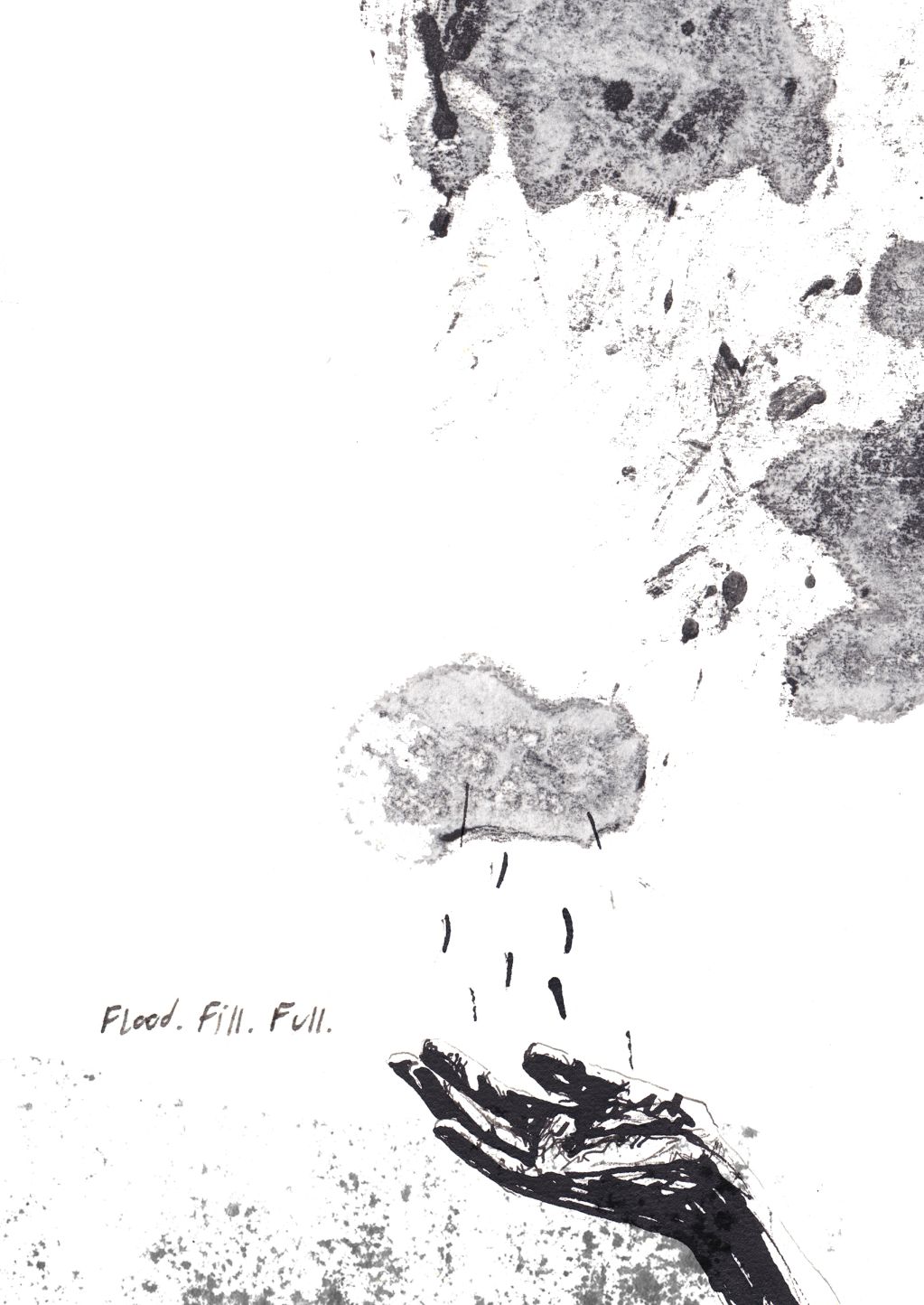 Hand catching raindrops from a cloud with text.