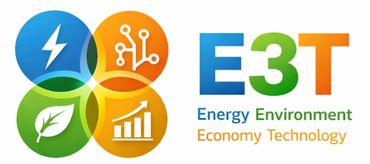 E3T logo representing Energy, Environment, Economy, and Technology.