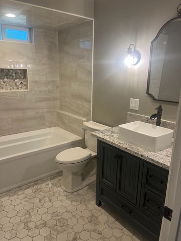 Finished look of a remodeld bathroom taking it for 1970 to 2025