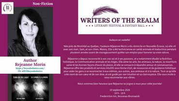 Auteure Réjeanne Morin, bio, Writers Realm Literary Festival, livre DE L'OMBRE À LA LUMIÈRE