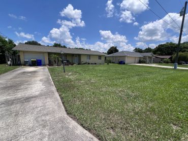 Freshly maintained lawn beside a residential driveway.