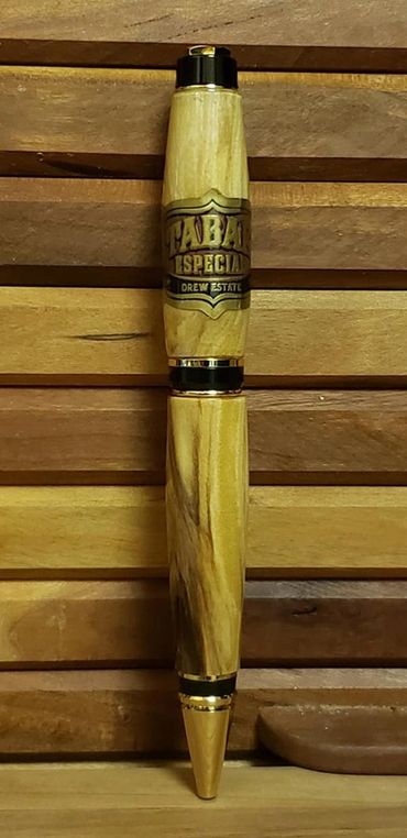 Custom olivewood pen with cigar label