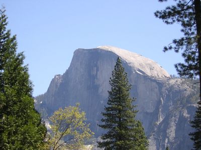 Half Dome rock formation in Yosemite National Park on a clear day.