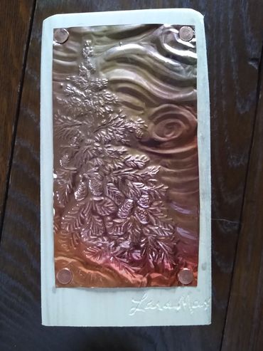 3x4 Copper Repousse on wood block 