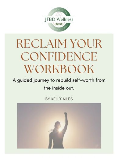 Cover of a confidence-building workbook by Kelly Niles with empowering imagery.