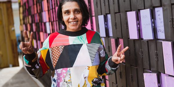 woman wearing recycled ONEshirt