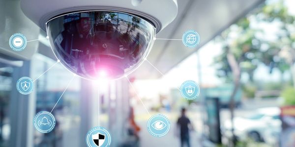 Surveillance camera monitoring a public area.