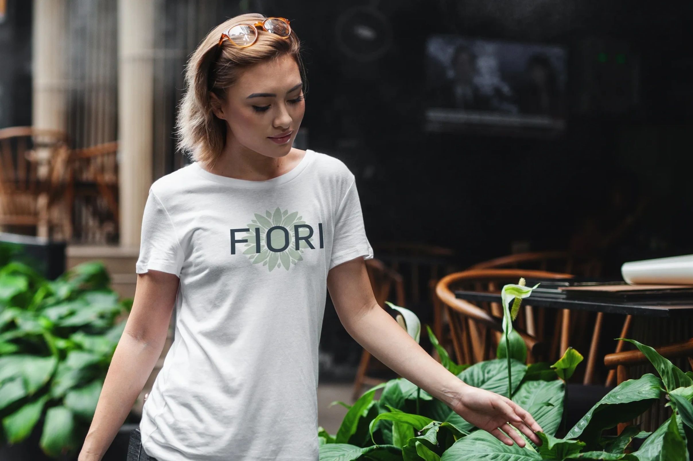 A model wearing a Fiori branded t-shirt