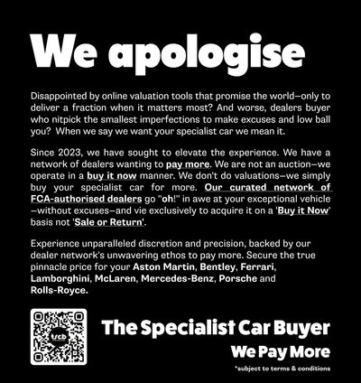 Advertisement for a specialist car buying service promising discretion and higher payouts.