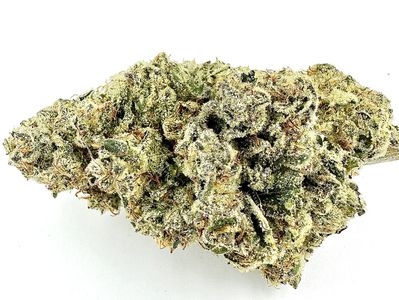Close-up of a cannabis bud with trichomes.