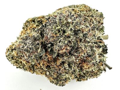 Close-up of a cannabis bud with trichomes.